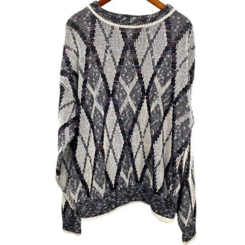Men’s Vintage Grandpa Sweater Argyle Knit Fisherman Oversized